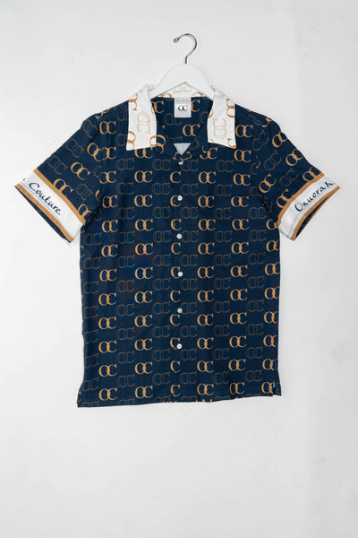 OC Galore Short Sleeve Button Up Navy Blue