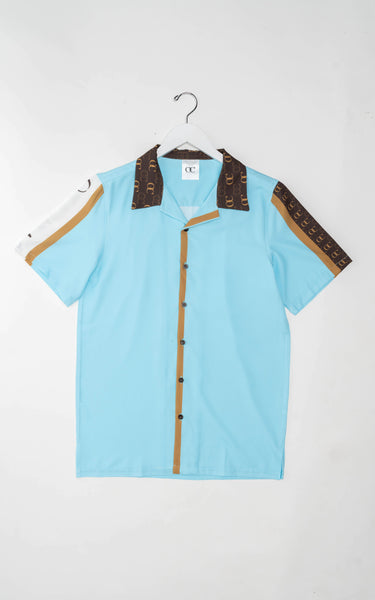 Signature Stripe Short Sleeve Button Up - Light Blue