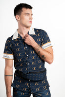 OC Galore Short Sleeve Button Up Navy Blue