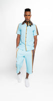 Signature Stripe Long-Length Shorts in Light Blue